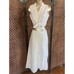 Size XS//Vintage 90s Liz Claiborne Checkered Linen Skirt Set